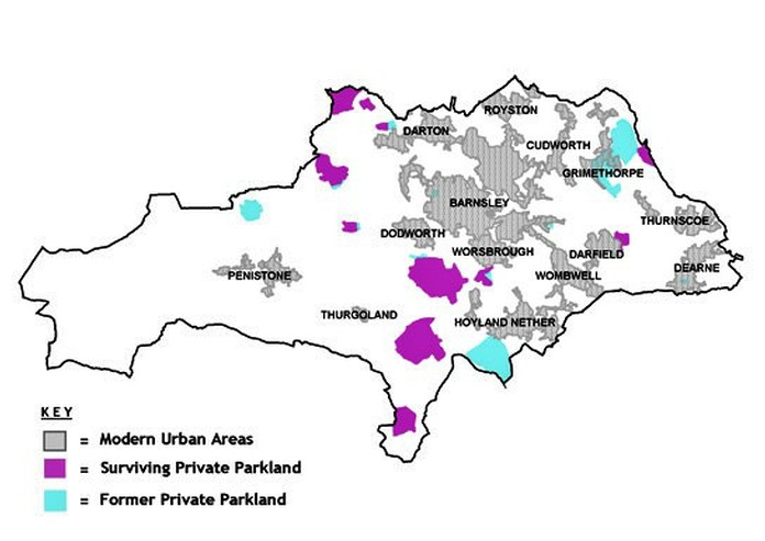 Map of Barnsley showing historic parklands